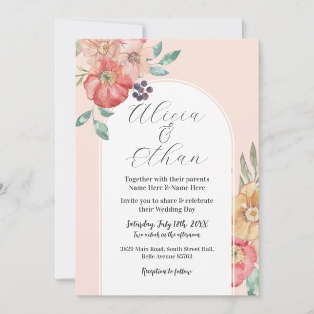Invitación Flores modernas bodas Flores acuáticas (Anverso)