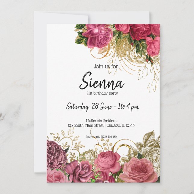 Invitación Flores modernas chic glamorosas para todas las oca (Anverso)