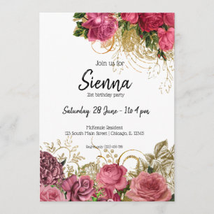 Invitación Flores modernas chic glamorosas para todas las oca