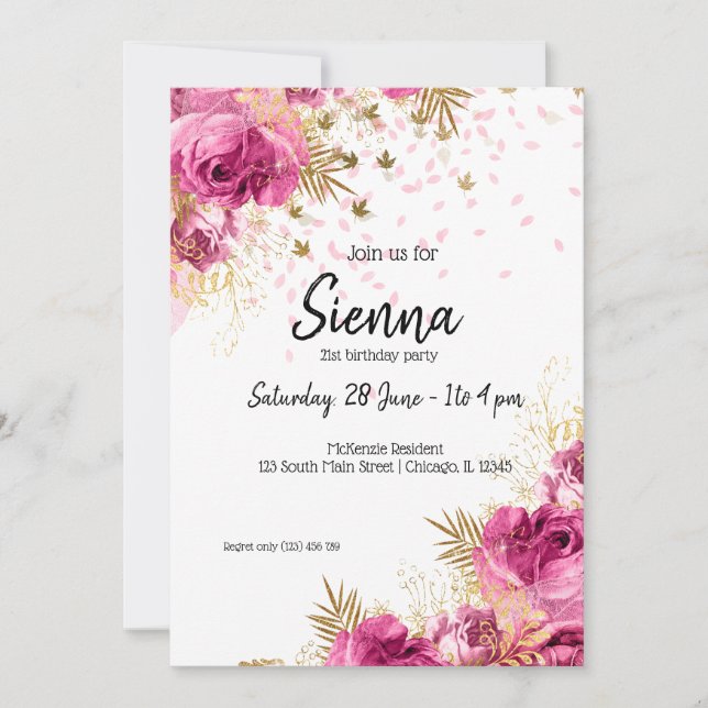 Invitación Flores modernas chic y glamorosas para todas las o (Anverso)