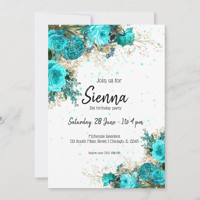 Invitación Flores Modernas con Estilo Glam para todas las oca (Anverso)