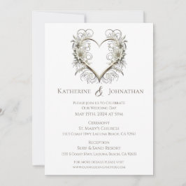 Invitación Flores modernas con un Boda cardíaco