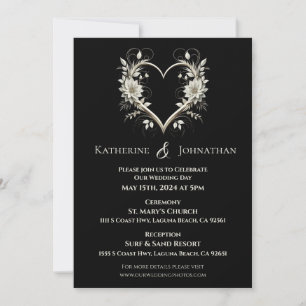 Invitación Flores modernas con un Boda cardíaco