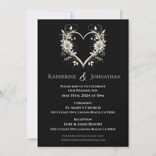 Invitación Flores modernas con un Boda cardíaco (Anverso)