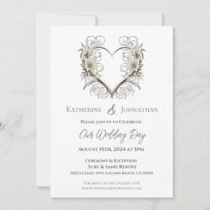 Invitación Flores modernas con un Boda cardíaco