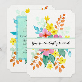 Invitación Flores Modernas de Acuarela en Colores Brillantes