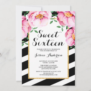 Invitación Flores Modernas de Acuarela Rayas Dulces 16