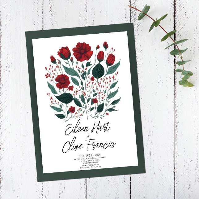 Invitación Flores modernas de adormidera roja dejan Boda (Subido por el creador)