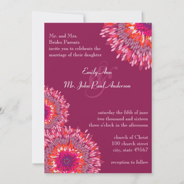 Invitación Flores modernas de frambuesa invitan a la boda (Anverso)