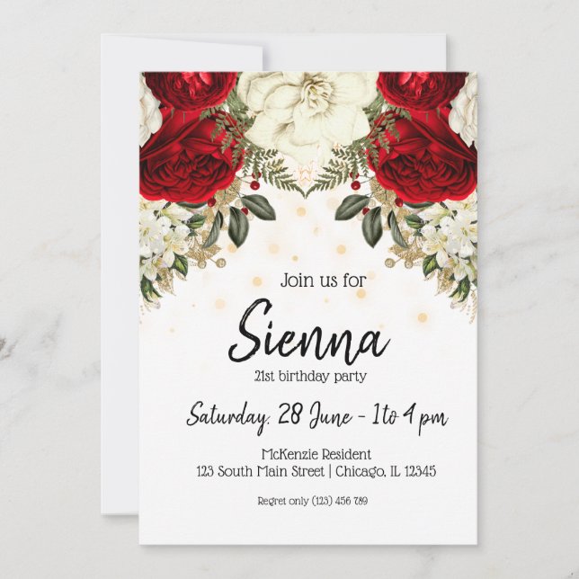Invitación Flores modernas de glamour chic para todas las oca (Anverso)