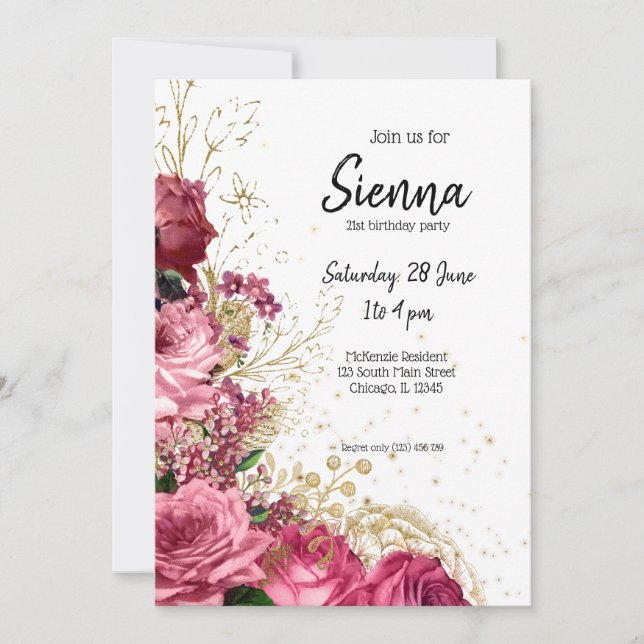 Invitación Flores modernas de Moda de vidrio para todas las o (Anverso)