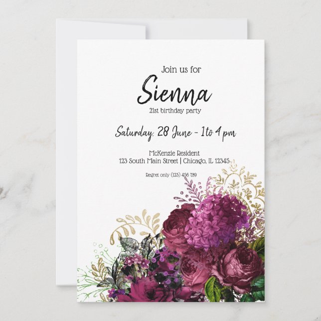 Invitación Flores modernas de Moda de vidrio para todas las o (Anverso)