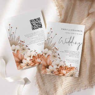 Invitación Flores Modernas de Otoño Código QR de Boda con Let