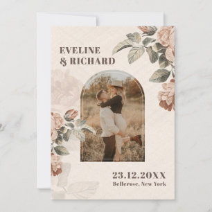 Invitación Flores modernas de terracota arquean hojas verde s