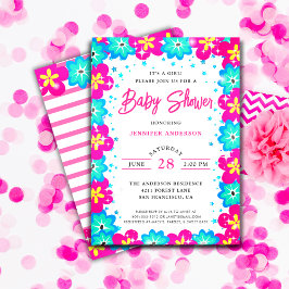 Invitación Flores modernas es un Baby Shower Chica
