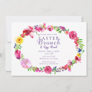 Invitación Flores Modernas Florales de Primavera Rosa y Púrpu