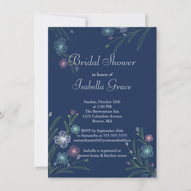 Invitación Flores modernas invitan a la ducha de novia con fl (Anverso)