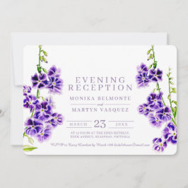 Invitación Flores moradas acuarela por la noche recepción
