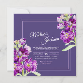 Invitación Flores moradas acuarela y boda fotográfico