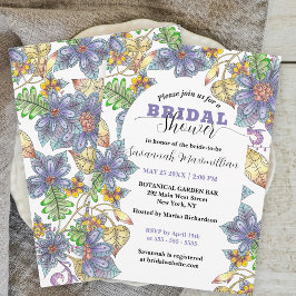 Invitación Flores moradas amarillas y deja ducha de novia