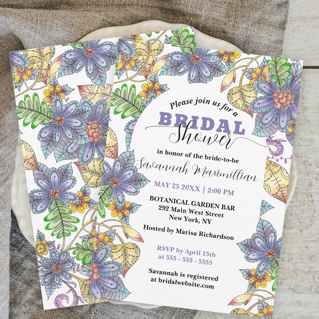 Invitación Flores moradas amarillas y deja ducha de novia (Subido por el creador)