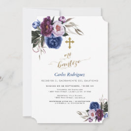 Invitación Flores moradas azules de la marina moderna Mi Baut