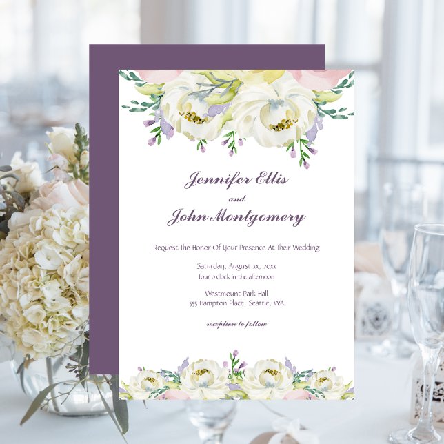 Invitación Flores moradas blandas boda (Fresh Flowers, Soft Purple Wedding Invitation)