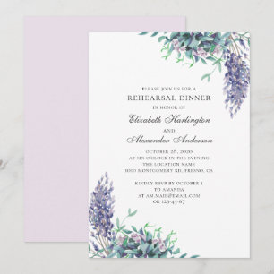 Invitación Flores moradas. Cena de ensayo floral. Lavanda