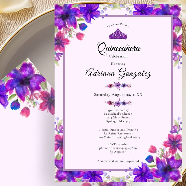 Invitación Flores Moradas Cumpleaños 15 Quinceañera (Subido por el creador)