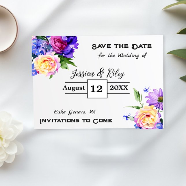 Invitación Flores moradas de bonito Floral Guardar la fecha (Subido por el creador)
