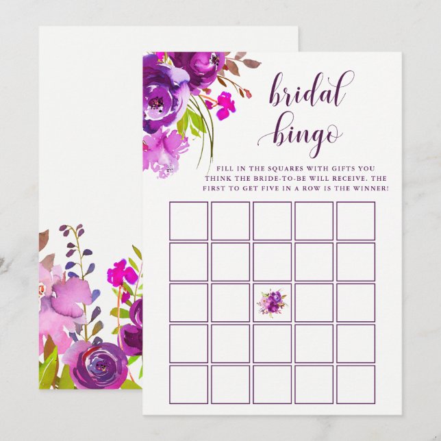 Invitación Flores moradas de bonito | Juego de Bingo Bridal S (Anverso / Reverso)
