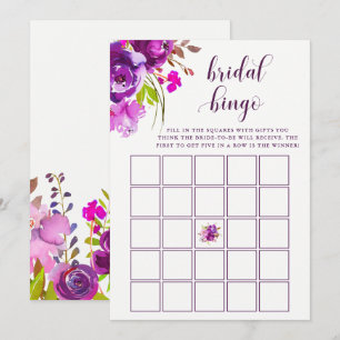 Invitación Flores moradas de bonito   Juego de Bingo Bridal S