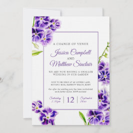 Invitación Flores moradas de cielo cambian de lugar boda