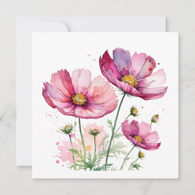 Invitación Flores moradas de cosmos (Anverso)