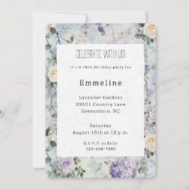 Invitación Flores moradas de Crema Romántica Cumpleaños