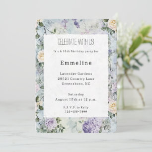 Invitación Flores moradas de Crema Romántica Cumpleaños