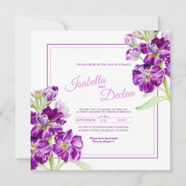 Invitación Flores moradas de flores de color acuático boda de