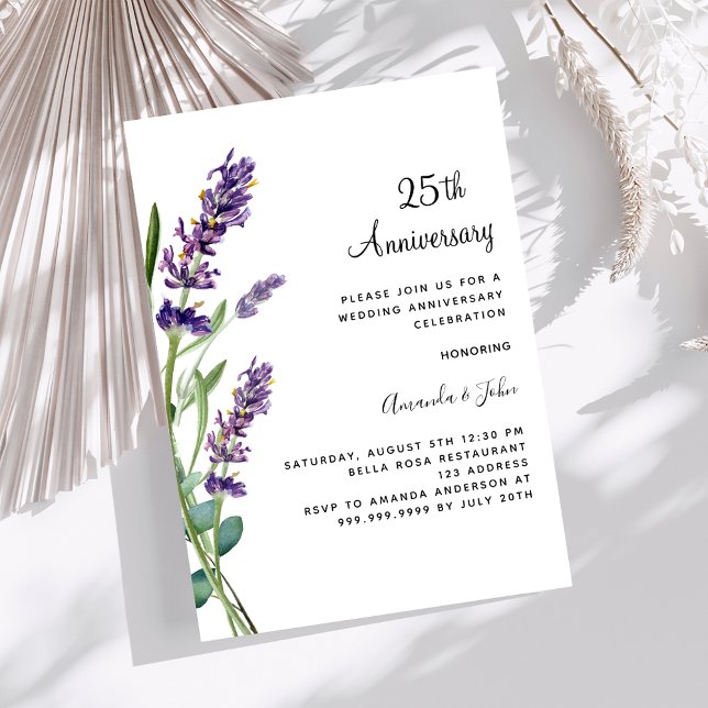 Invitación Flores moradas de lavanda 25 años de boda (Subido por el creador)
