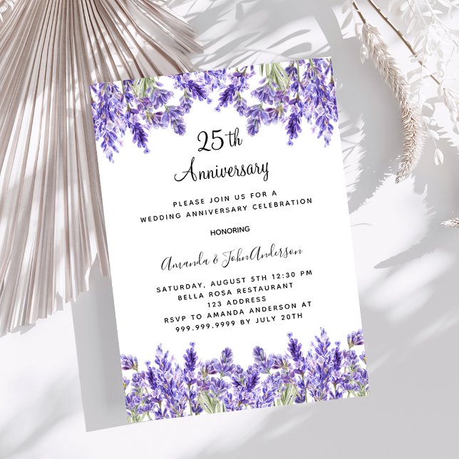 Invitación Flores moradas de lavanda 25 años de boda (Subido por el creador)
