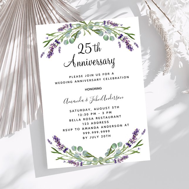 Invitación Flores moradas de lavanda 25 años de boda (Subido por el creador)