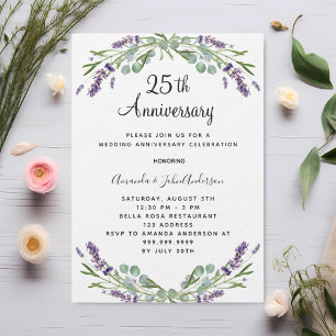 Invitación Flores moradas de lavanda 25 años de boda