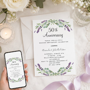 Invitación Flores moradas de lavanda 50 aniversario boda