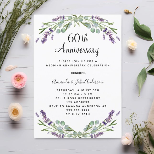 Invitación Flores moradas de lavanda 60 aniversario boda (Subido por el creador)