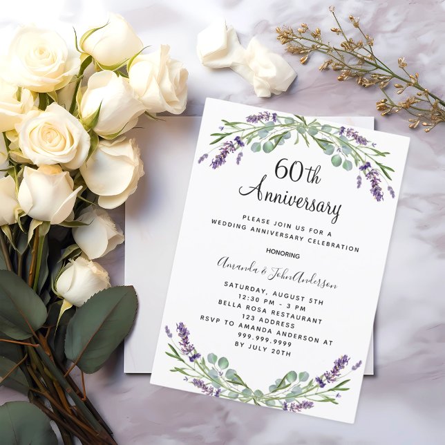 Invitación Flores moradas de lavanda 60 aniversario boda (Subido por el creador)