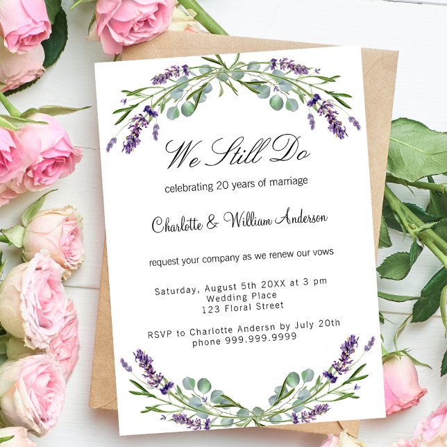 Invitación Flores moradas de lavanda boda de renovación de pr (Subido por el creador)