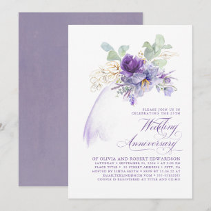Invitación Flores Moradas de Lavanda para Boda y Aniversario