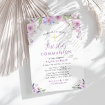 Invitación flores moradas de lavanda primera comunión santa<br><div class="desc">Celebra la primera comunión sagrada de tu hijo con este hermoso diseño de flores púrpura de acuarela. El texto y la redacción,  junto con otras características de este diseño,  se pueden personalizar.</div>