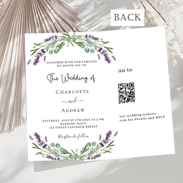 Invitación Flores moradas de lavanda verde QR boda RSVP (Subido por el creador)