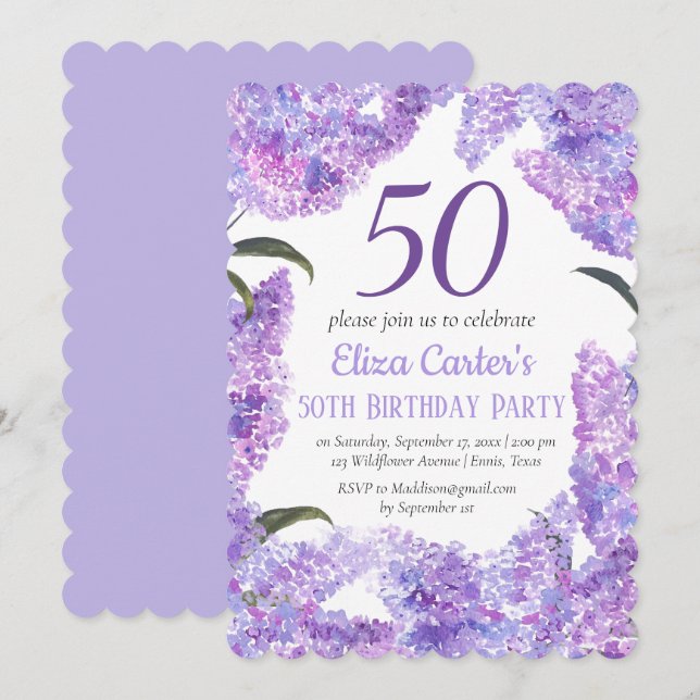 Invitación Flores moradas de Lilac 50.ª flor silvestre (Anverso / Reverso)