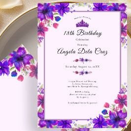 Invitación Flores Moradas Debut Cumpleaños 18